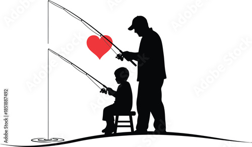 Father and son fishing together, sharing a moment of love and connection outdoors.