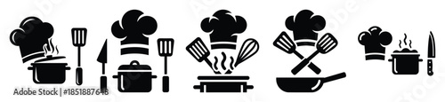 Collection of  food preparation silhouette icon set. cooking vector icons illustration