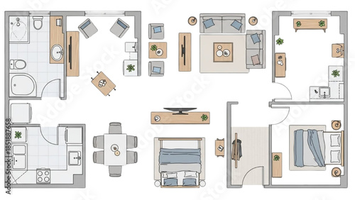 Modern Residential Floor Plan Illustration Featuring Interior Design and Architecture