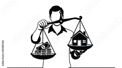 Man balancing money and house on scales