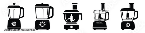 Collection of  food processor silhouette icon set. cooking vector icons illustration