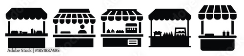Collection of  food stall silhouette icon set. cooking vector icons illustration