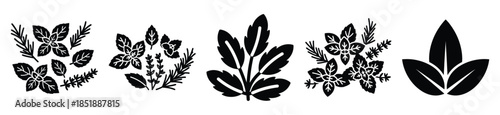Collection of  herb leaves silhouette icon set. cooking vector icons illustration