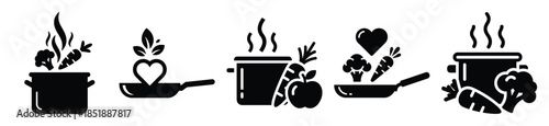 Collection of  healthy cooking silhouette icon set. cooking vector icons illustration