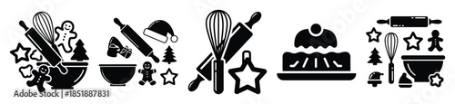 Collection of  holiday baking silhouette icon set. cooking vector icons illustration