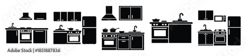 Collection of  home kitchen silhouette icon set. cooking vector icons illustration