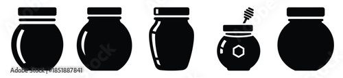 Collection of  honey jar silhouette icon set. cooking vector icons illustration
