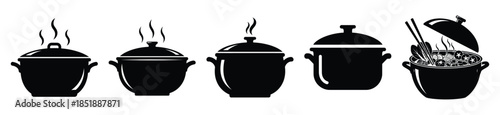 Collection of  hot pot silhouette icon set. cooking vector icons illustration