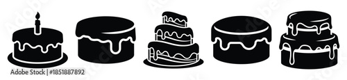 Collection of  icing cake silhouette icon set. cooking vector icons illustration