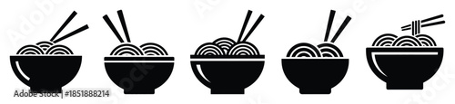 Collection of  noodles bowl silhouette icon set. cooking vector icons illustration