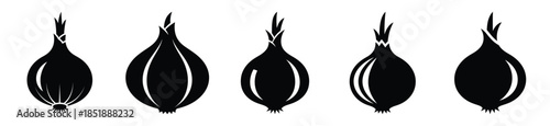 Collection of  onion silhouette icon set. cooking vector icons illustration