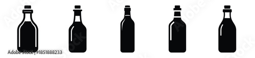 Collection of  oil bottle silhouette icon set. cooking vector icons illustration