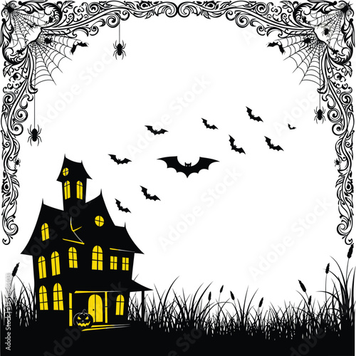 Haunted House with Bats and Spiders for Halloween Decor