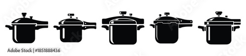 Collection of  pressure cooker silhouette icon set. cooking vector icons illustration