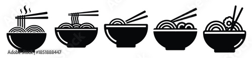 Collection of  ramen bowl silhouette icon set. cooking vector icons illustration