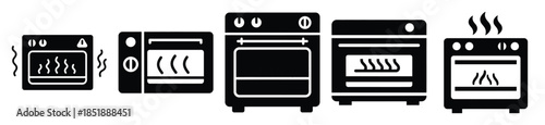 Collection of  preheating oven silhouette icon set. cooking vector icons illustration