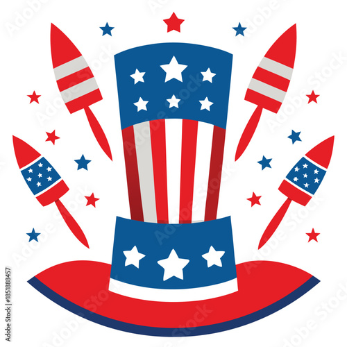 Festive patriotic design with a white border, featuring stars and stripes in red, white, and blue for American holidays.