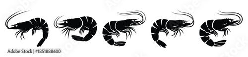 Collection of  shrimp silhouette icon set. cooking vector icons illustration
