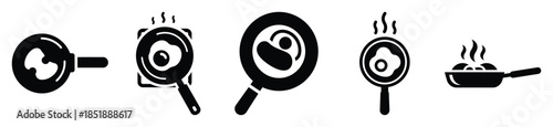 Collection of  skillet cooking silhouette icon set. cooking vector icons illustration