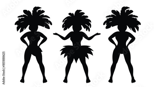 Silhouettes of women in traditional Hawaiian dance costumes