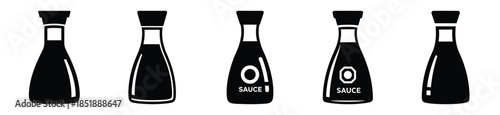 Collection of  soy sauce bottle silhouette icon set. cooking vector icons illustration
