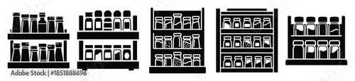 Collection of  spice rack silhouette icon set. cooking vector icons illustration