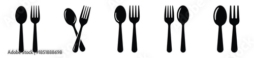 Collection of  spoon and fork silhouette icon set. cooking vector icons illustration