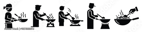 Collection of  stir fry cooking silhouette icon set. cooking vector icons illustration