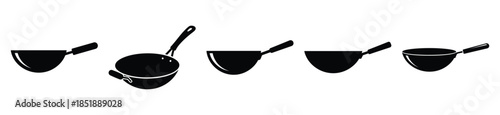 Collection of  wok pan silhouette icon set. cooking vector icons illustration