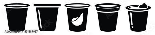 Collection of  yogurt cup silhouette icon set. cooking vector icons illustration
