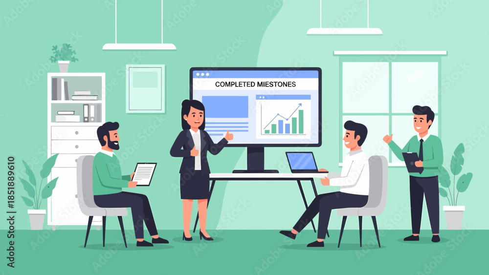 Fototapeta premium Business Team Discussing Data on Computer Screen.