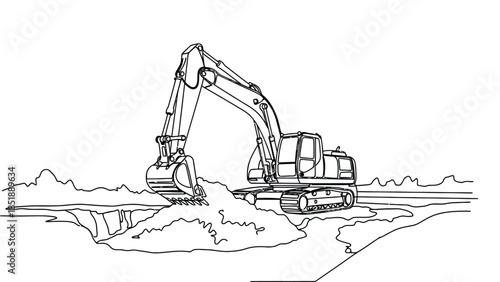 Excavator digging into a pile of dirt on a construction site