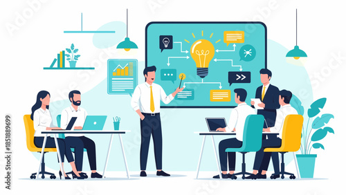 Business Team Discussing Project with Presentation.