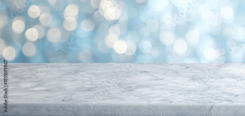 The Marble Countertop With Soft Blue Bokeh Background For Product Display And Mockup