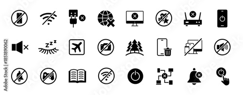 Digital detox icon set. Tech detoxification and offline symbol. Vector illustration.