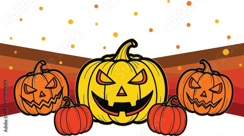 Halloween Pumpkins Illustration with JackoLanterns