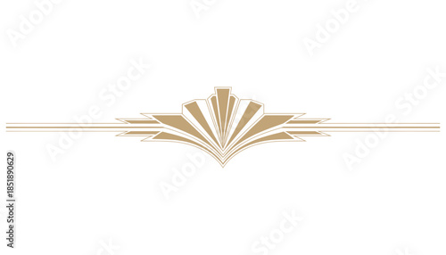 Golden Deco fan shape with horizontal lines on white background