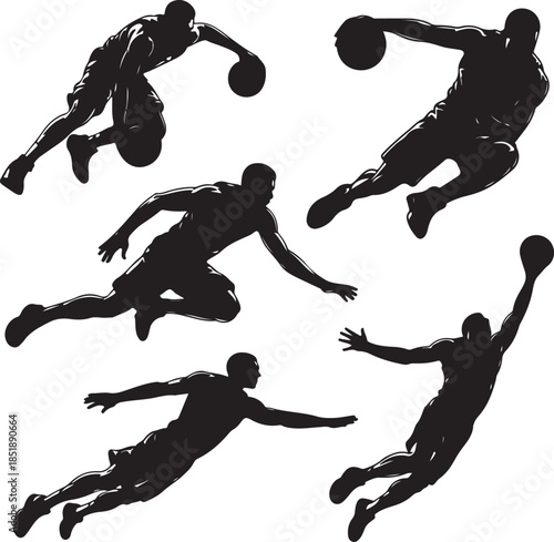 Basketball Players in Action Silhouettes