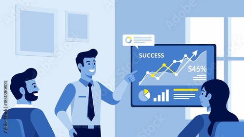 Businessman presenting graph on digital screen.