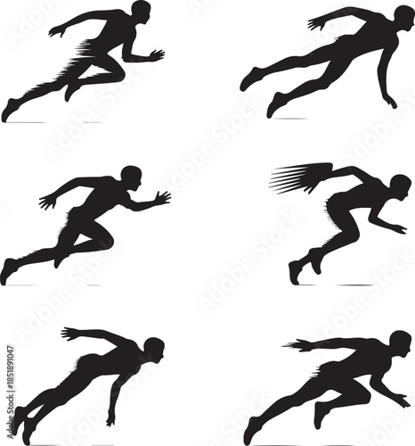 Sequential silhouette illustrations of a runner in motion stages
