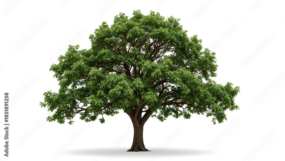 Obraz premium A solitary, majestic tree with lush green foliage, symbolizing strength and resilience, standing tall and proud. The tree, with its sturdy trunk and expansive crown.