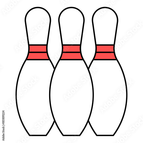 Simple Outline Three Bowling Pins with Red Stripes Illustration