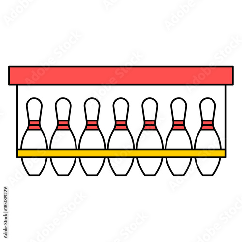 Flat Line Bowling Pins Rack with Pins in a Row Illustration