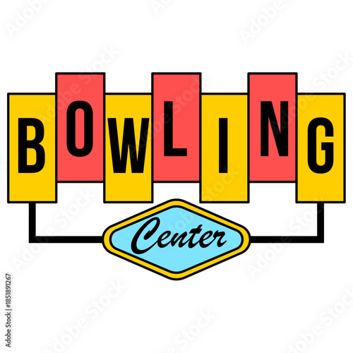 Retro Graphic Bowling Center Text Sign Logo Template Design