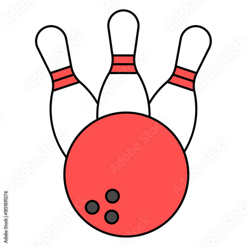 Flat Design Strike Bowling Ball with Three Pins Sport Illustration