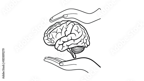 Hands cradling a brain with care and protection