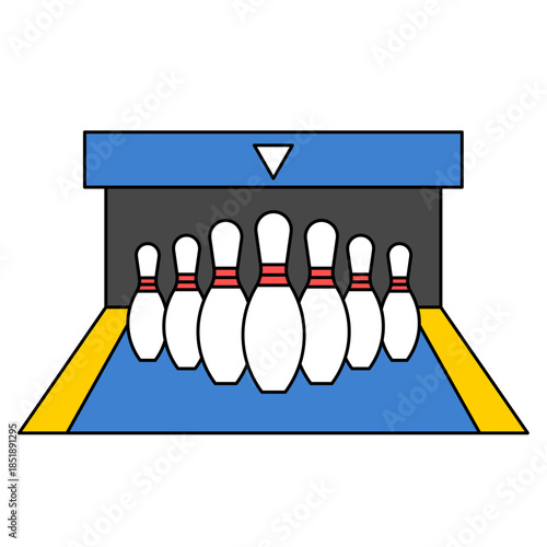 Flat Style Bowling Alley Pins Arrangement Game Recreation Illustration