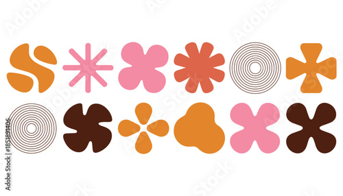 Retro style abstract shapes in pink orange brown and white