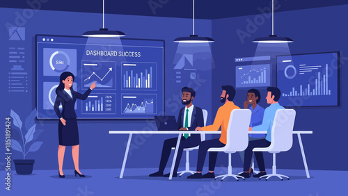 Businesswoman presenting data to colleagues in meeting 3.