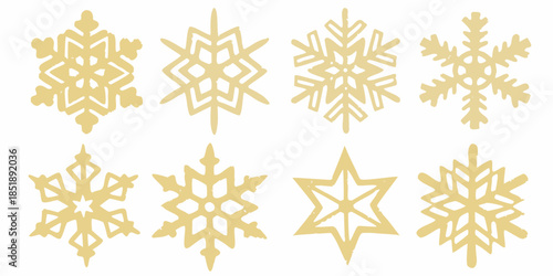 Golden snowflake collection a variety of intricate winter designs displayed